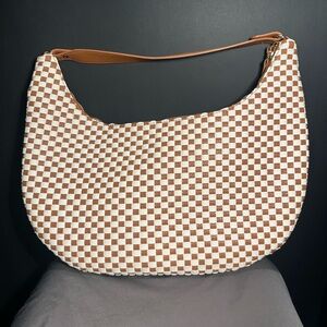 Chic Checkered Hobo Bag in Brown and White